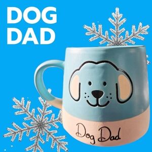 New Charming Blue and Cream Dog Dad Mug 4.25"x3.5" NWT